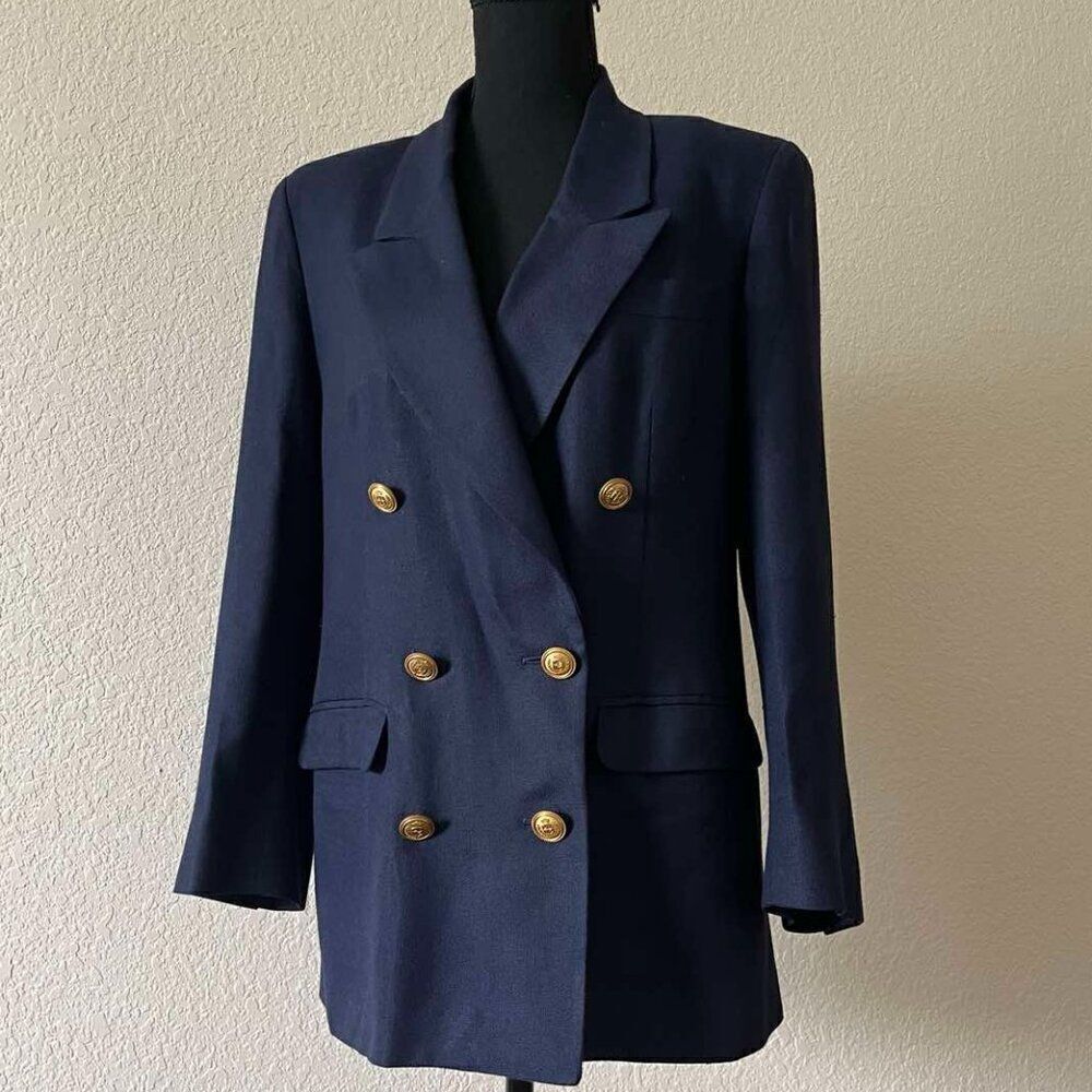 Liz Claiborne blazer jacket in royal blue, size 6P, gold buttons